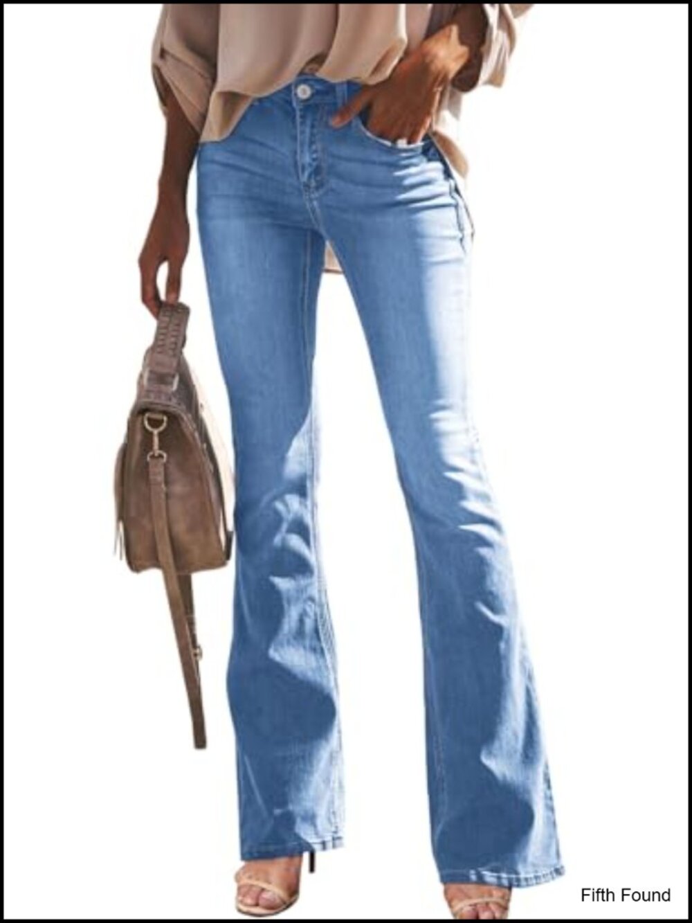 High Waisted Bell Bottom Jeans Distressed Flared Wide Leg Cotton Blend